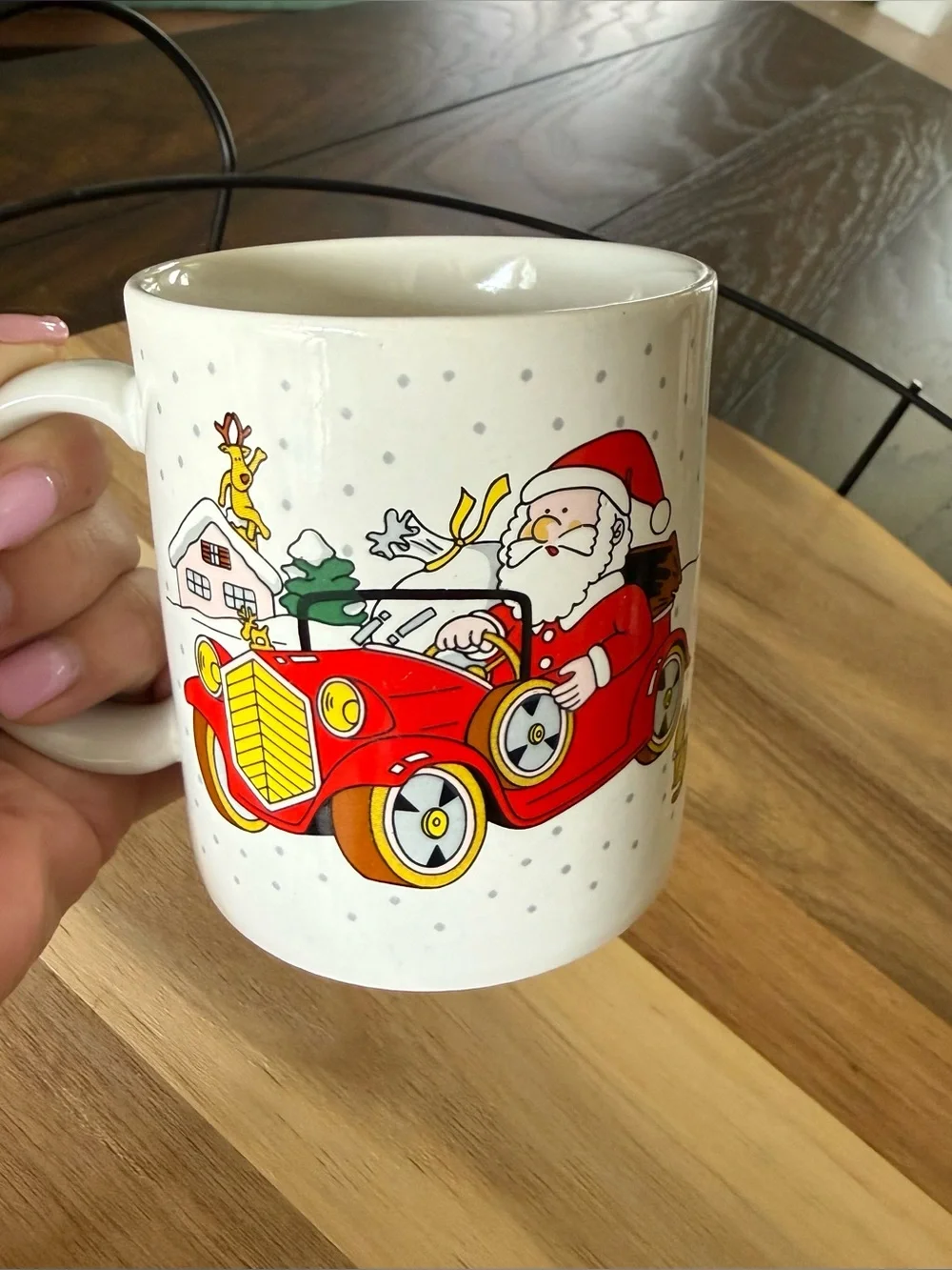 Vintage Japan Santa Driving Red Car Christmas Coffee Mug Holiday Ceramic Cup